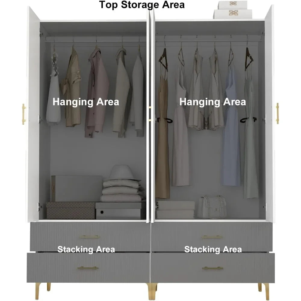 4 Doors and 4 Drawers Twill Closet Storage