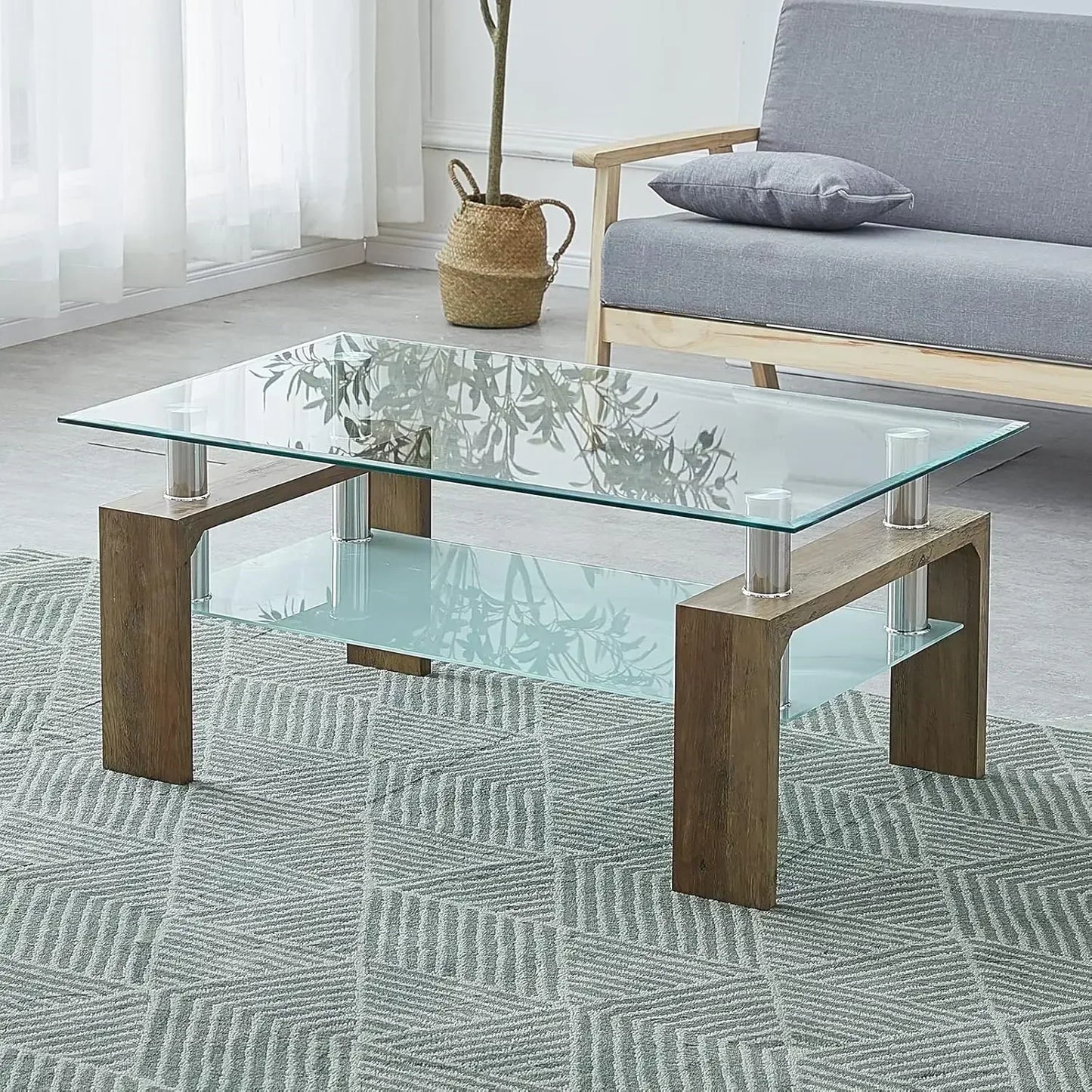 Tempered Glass Coffee Table w/Lower Shelf
