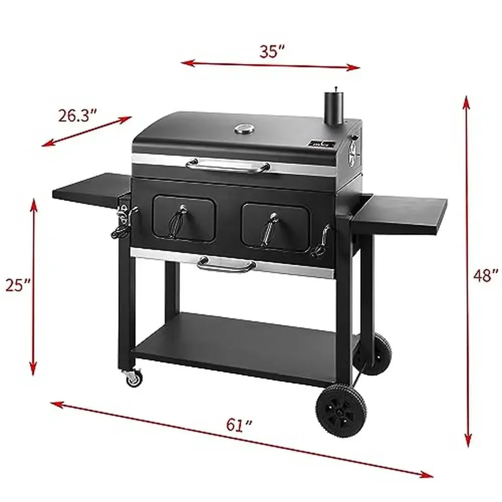 Large Charcoal Grill and Smoker with Adjustable Cooking Area