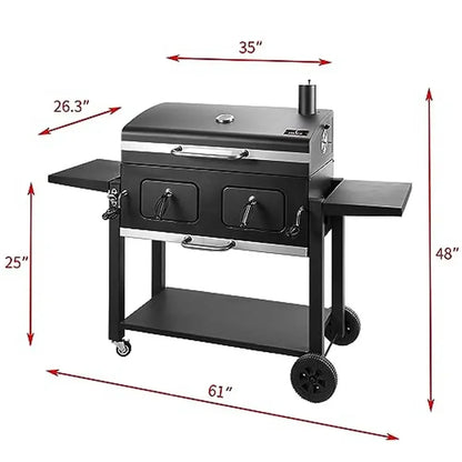 Large Charcoal Grill and Smoker with Adjustable Cooking Area
