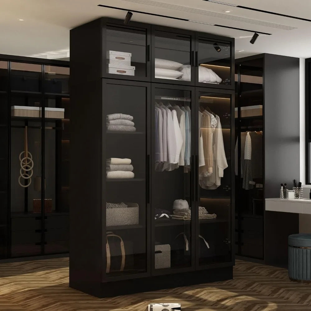 Glass Wardrobe Closet with Lights and Glass Doors