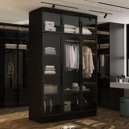 Glass Wardrobe Closet with Lights and Glass Doors