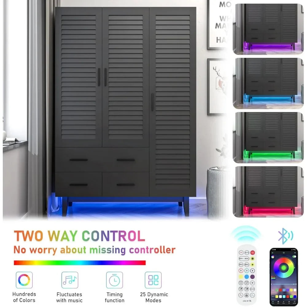 3 Door Armoire Wardrobe Closet With LED Lights