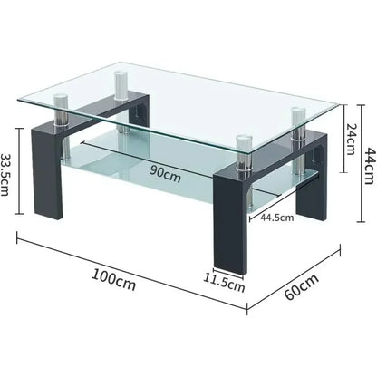 Tempered Glass Coffee Table w/Lower Shelf