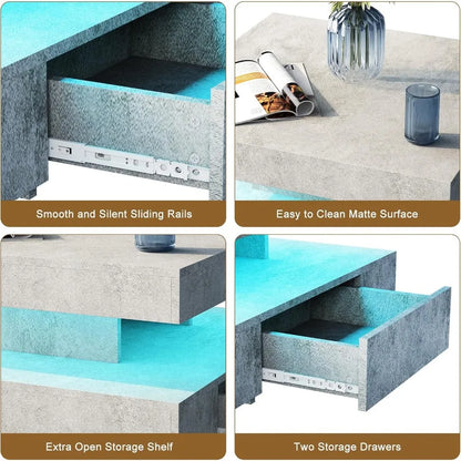 LED Coffee Table with 2 Storage Drawers