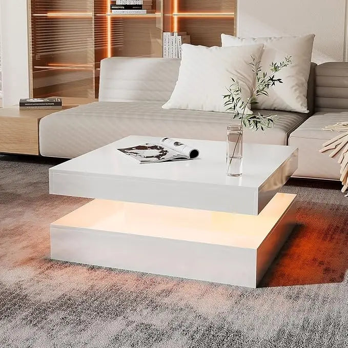 LED Coffee Table with 2 Storage Drawers