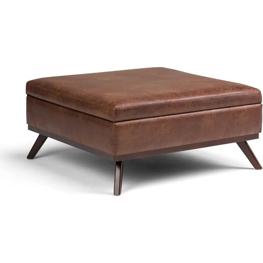 Faux Leather Lift Top Storage Ottoman