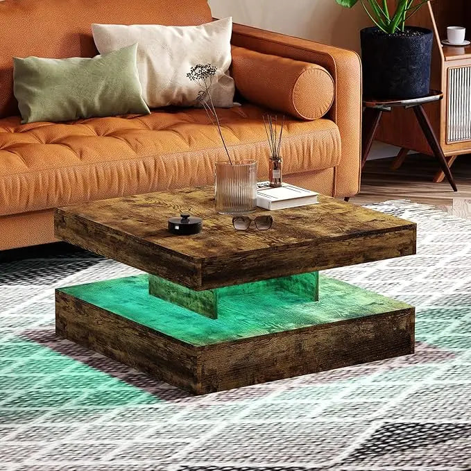 LED Coffee Table with 2 Storage Drawers