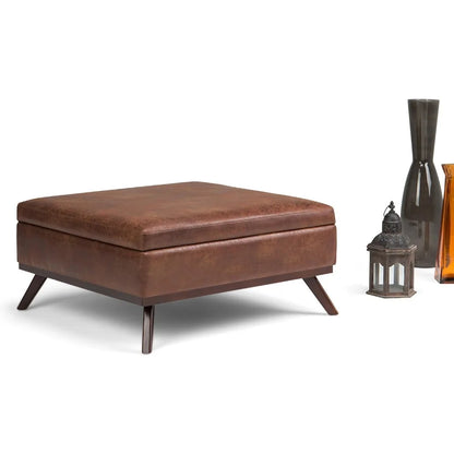 Faux Leather Lift Top Storage Ottoman