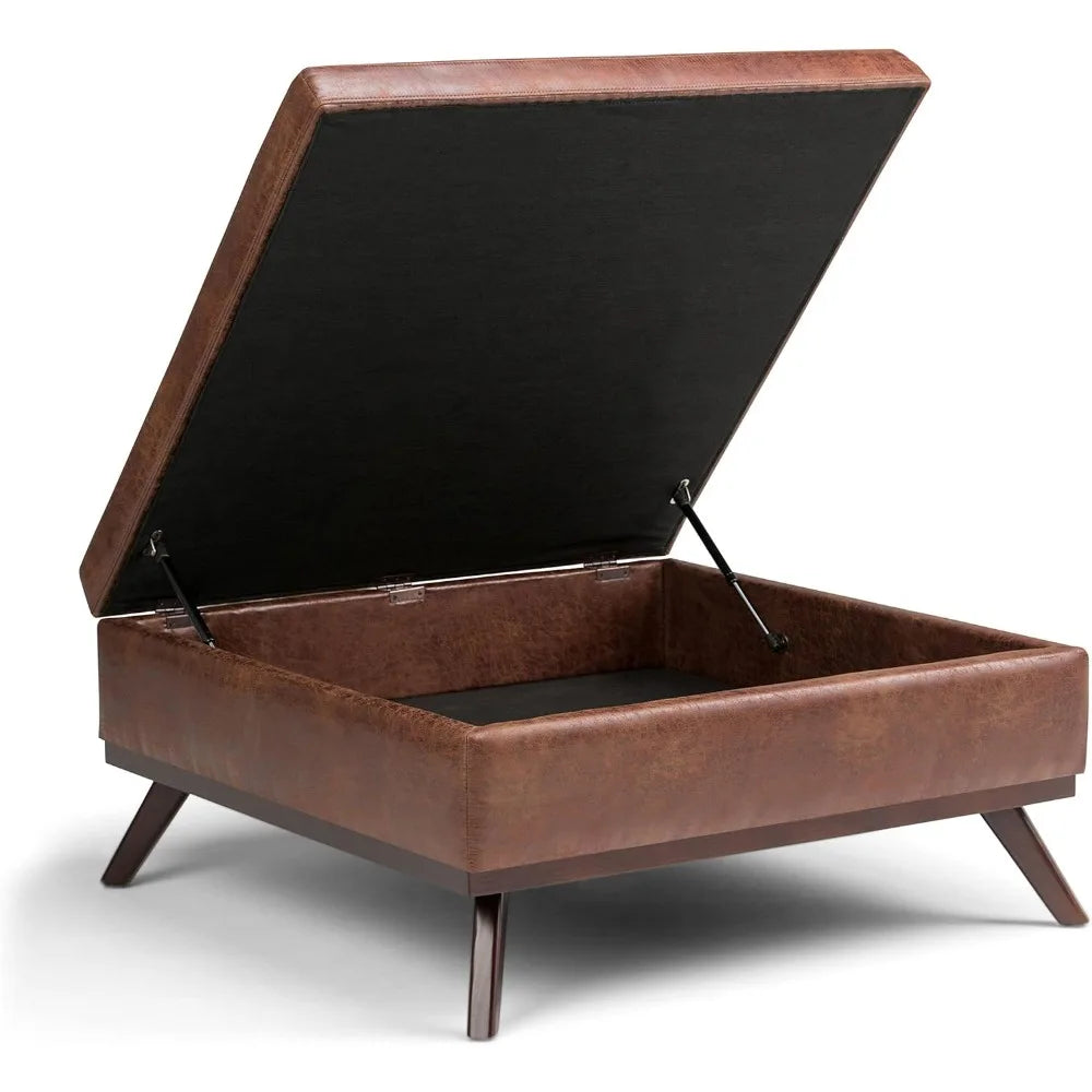 Faux Leather Lift Top Storage Ottoman