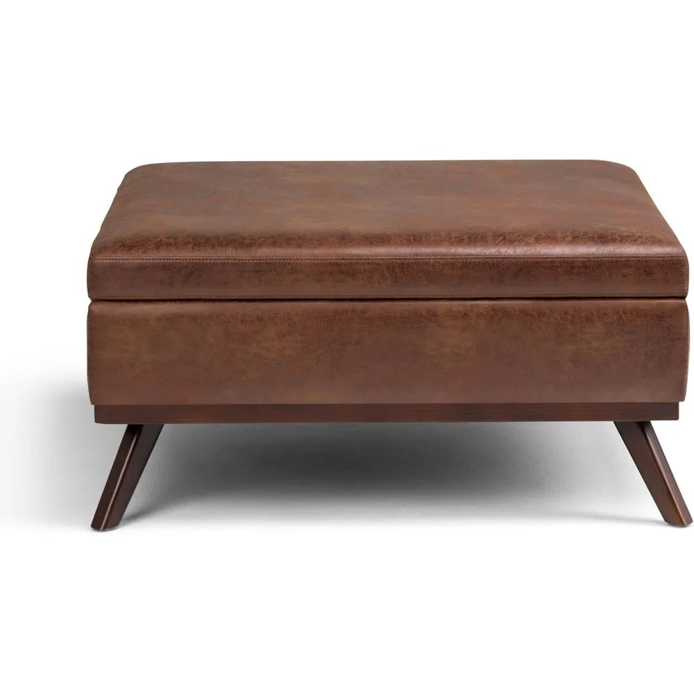 Faux Leather Lift Top Storage Ottoman