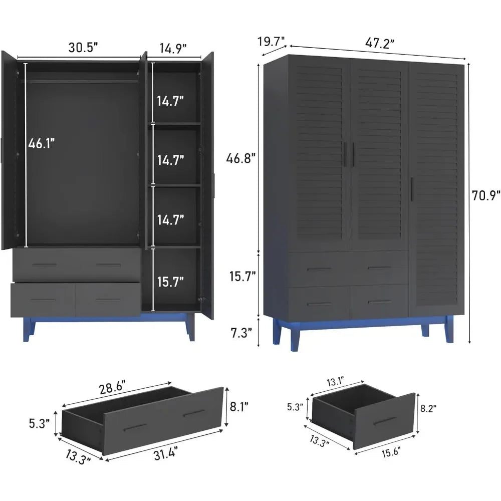 3 Door Armoire Wardrobe Closet With LED Lights