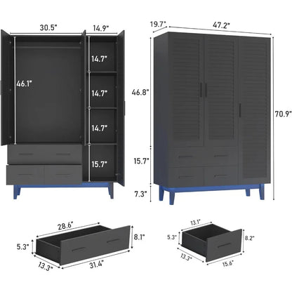 3 Door Armoire Wardrobe Closet With LED Lights