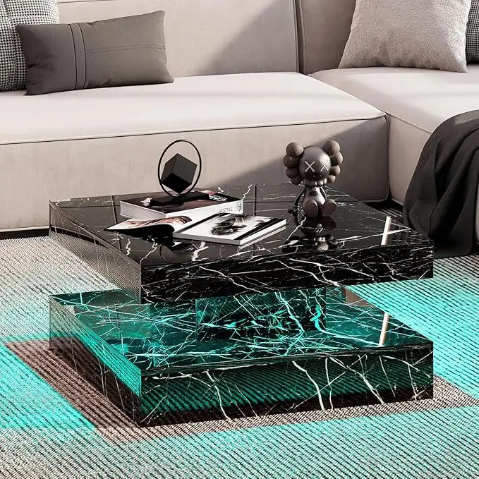 LED Coffee Table with 2 Storage Drawers