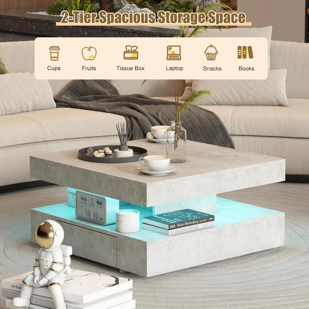 LED Coffee Table with 2 Storage Drawers