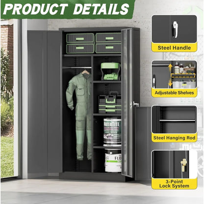 Metal Wardrobe Closet with Doors and Shelves
