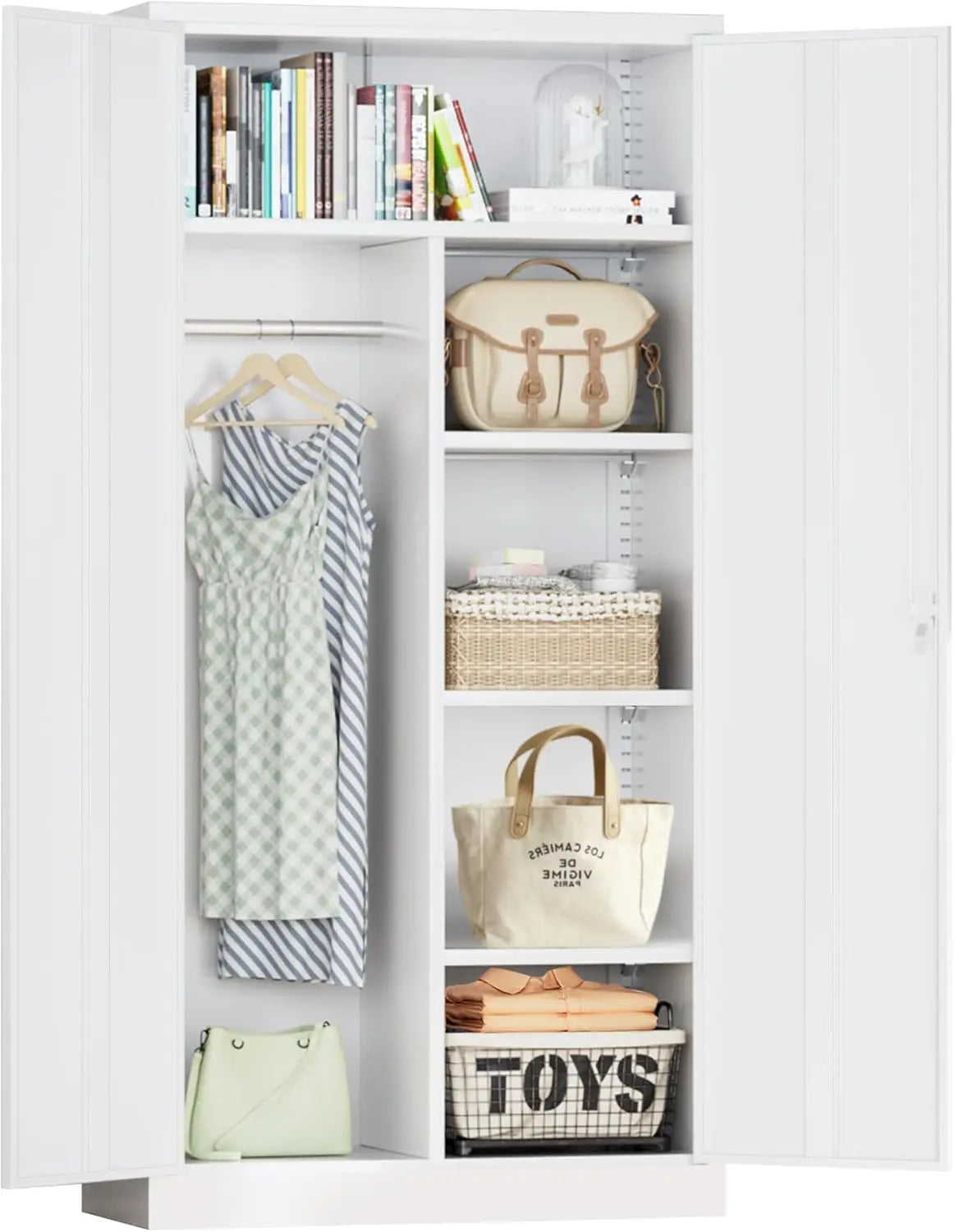 Metal Wardrobe Closet with Doors and Shelves