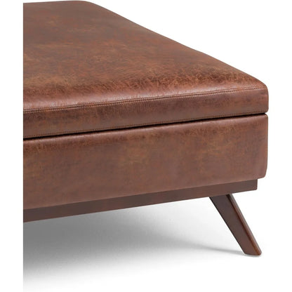 Faux Leather Lift Top Storage Ottoman