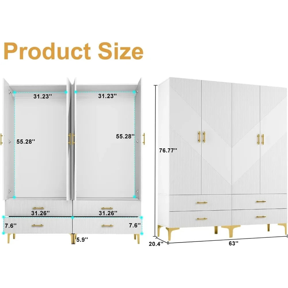 4 Doors and 4 Drawers Twill Closet Storage