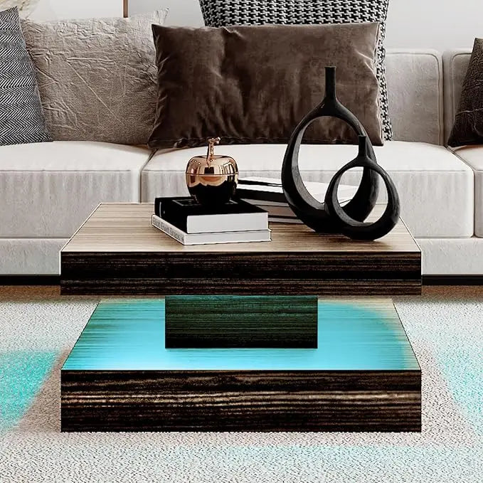 LED Coffee Table with 2 Storage Drawers