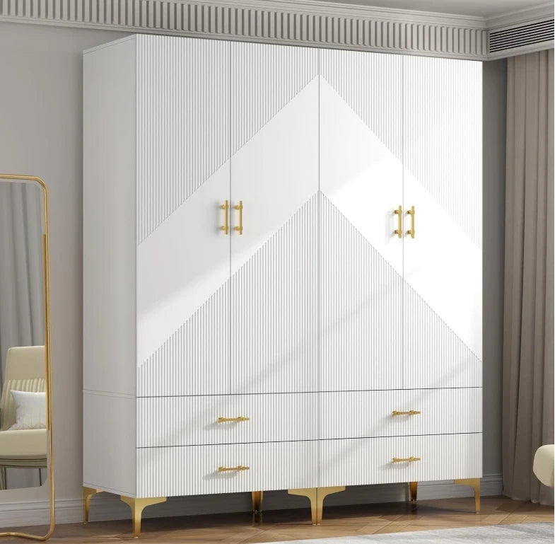 White Wardrobe Armoires with Hanging Rod Closet Storage & Metal Legs