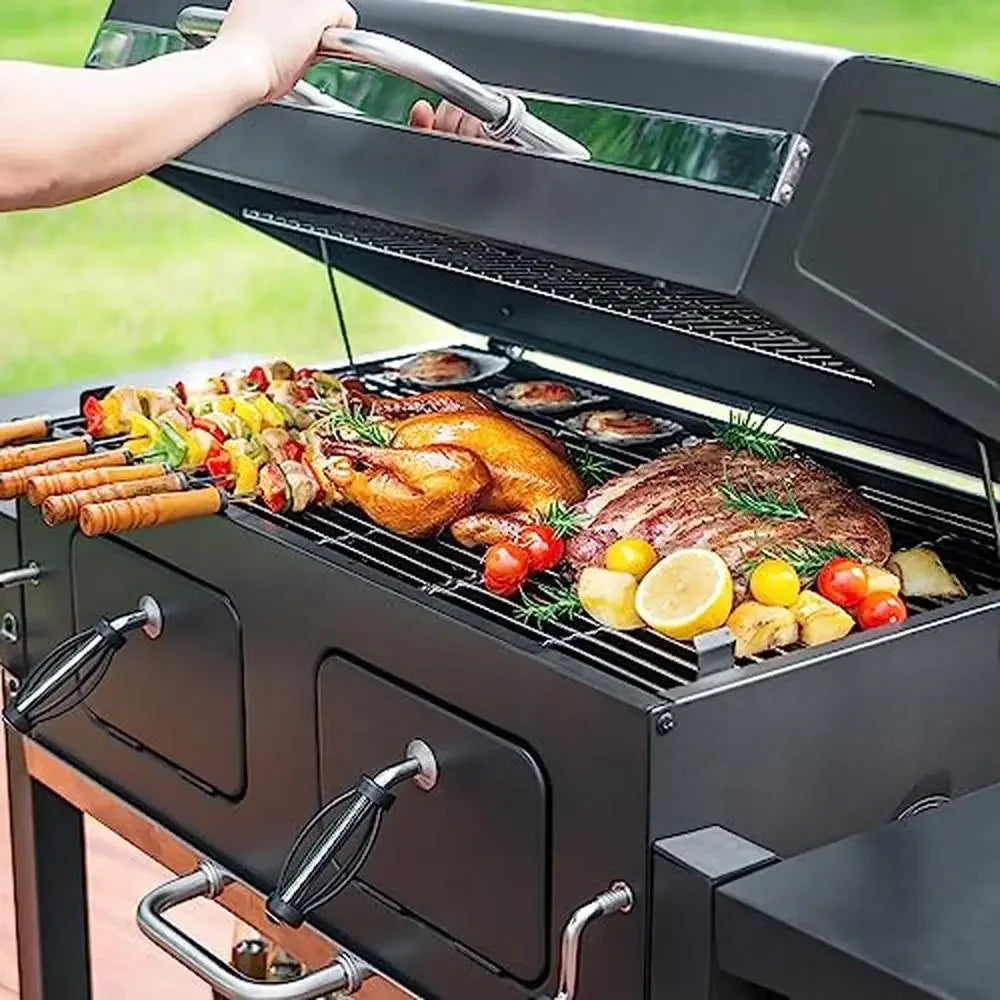 Large Charcoal Grill and Smoker with Adjustable Cooking Area