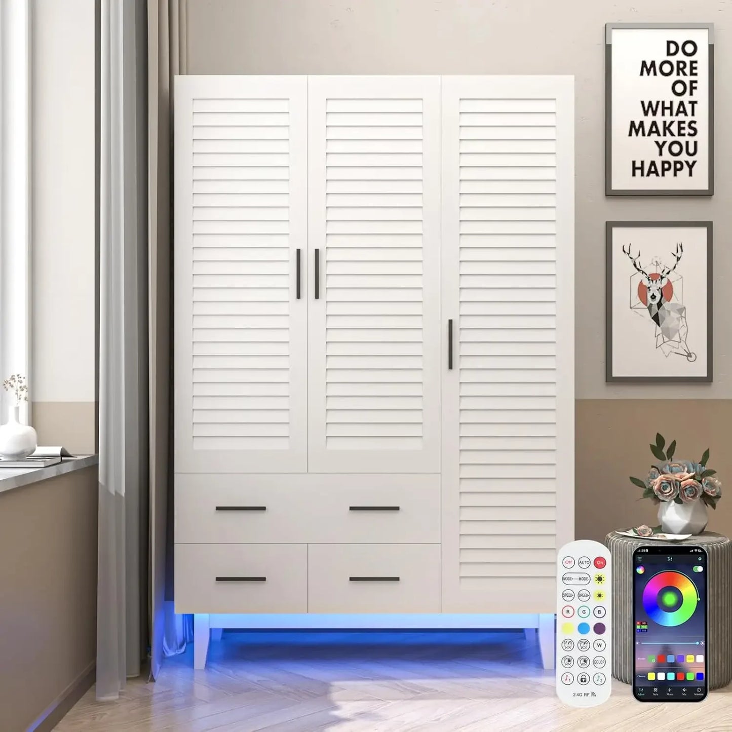 3 Door Armoire Wardrobe Closet With LED Lights