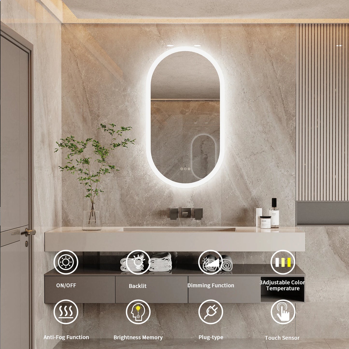Oval Lighted Vanity Mirror with Anti-Fog