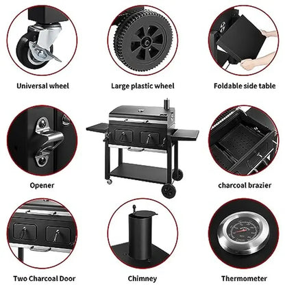 Large Charcoal Grill and Smoker with Adjustable Cooking Area