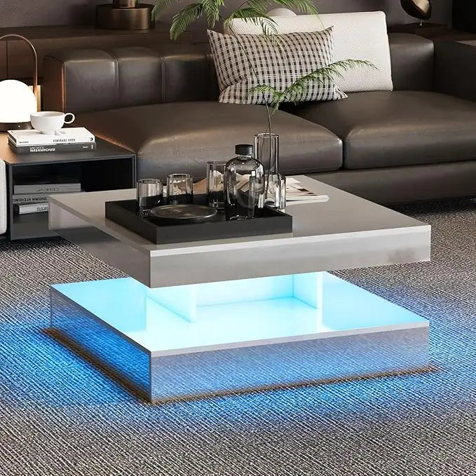 LED Coffee Table with 2 Storage Drawers