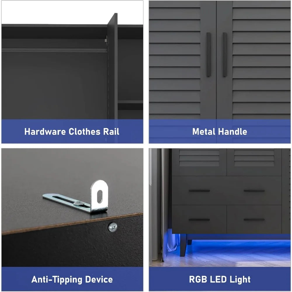Wardrobe Cabinet with Drawers and Lights
