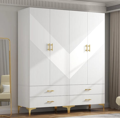 White Wardrobe Armoires with Hanging Rod Closet Storage & Metal Legs
