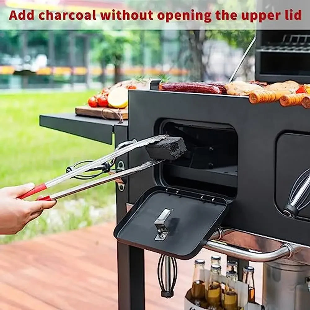 Large Charcoal Grill and Smoker with Adjustable Cooking Area