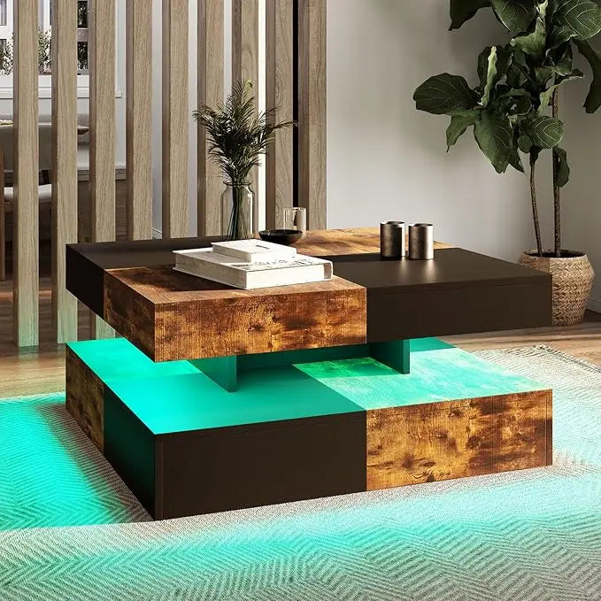 LED Coffee Table with 2 Storage Drawers