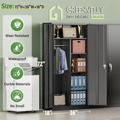 Metal Wardrobe Closet with Doors and Shelves