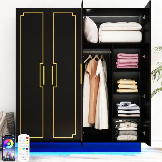 70in 4 Door or 2 Door Wardrobe Closet With LED