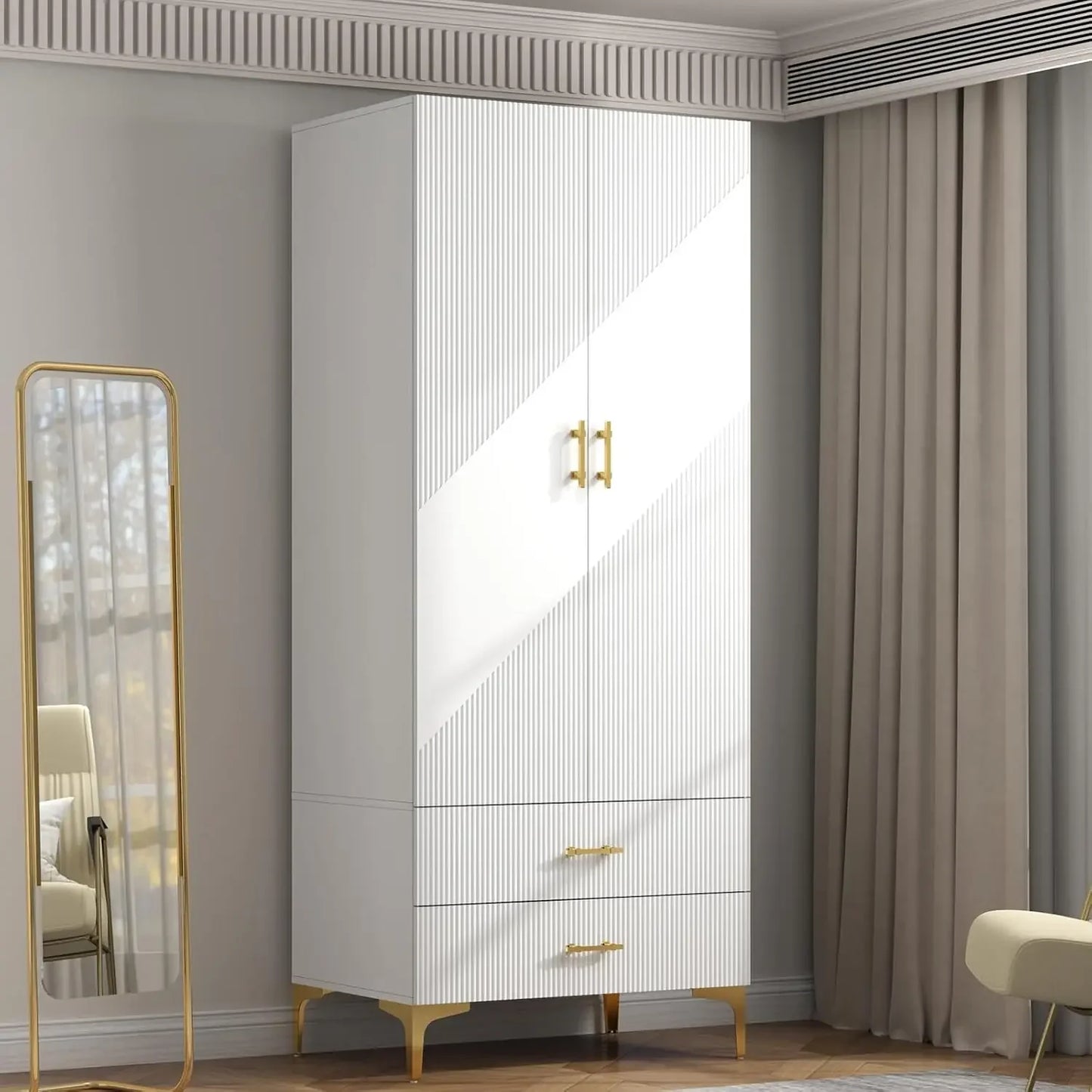 4 Doors and 4 Drawers Twill Closet Storage